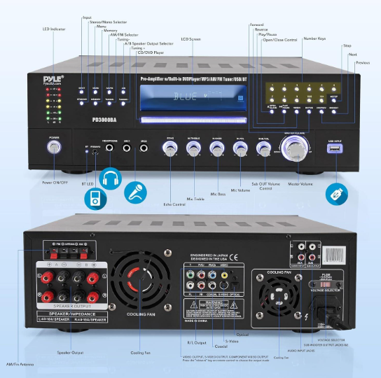 Pyle 3000W Bluetooth Home Theater & Karaoke Amplifier